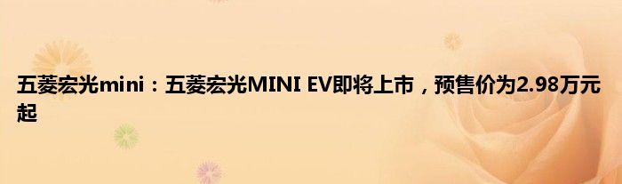 五菱宏光mini：五菱宏光MINI EV即将上市，预售价为2.98万元起