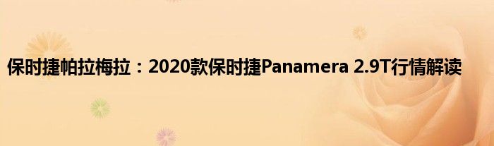 保时捷帕拉梅拉：2020款保时捷Panamera 2.9T行情解读