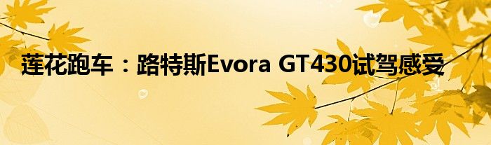 莲花跑车：路特斯Evora GT430试驾感受