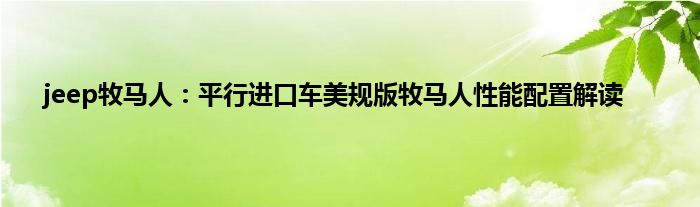 jeep牧马人：平行进口车美规版牧马人性能配置解读