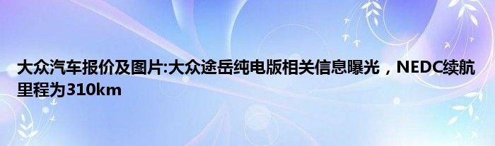 大众汽车报价及图片:大众途岳纯电版相关信息曝光，NEDC续航里程为310km