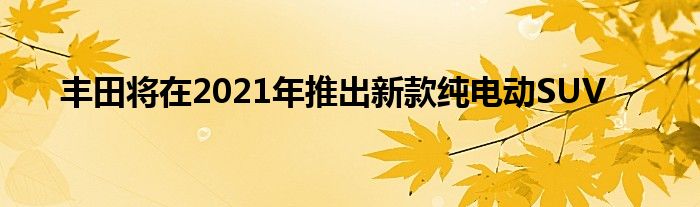 丰田将在2021年推出新款纯电动SUV