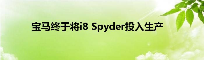 宝马终于将i8 Spyder投入生产