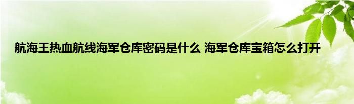 航海王热血航线海军仓库密码是什么 海军仓库宝箱怎么打开