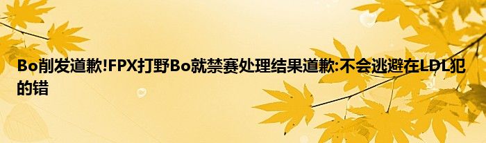 Bo削发道歉!FPX打野Bo就禁赛处理结果道歉:不会逃避在LDL犯的错