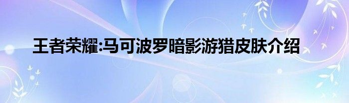 王者荣耀:马可波罗暗影游猎皮肤介绍