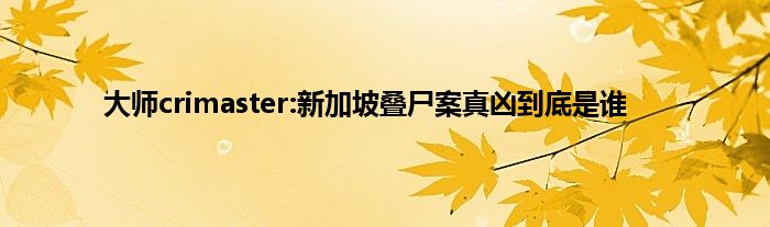 大师crimaster:新加坡叠尸案真凶到底是谁