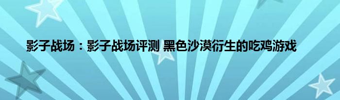 影子战场：影子战场评测 黑色沙漠衍生的吃鸡游戏