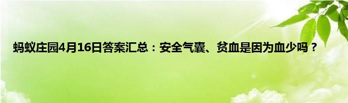 蚂蚁庄园4月16日答案汇总：安全气囊、贫血是因为血少吗？