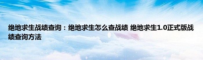 绝地求生战绩查询：绝地求生怎么查战绩 绝地求生1.0正式版战绩查询方法