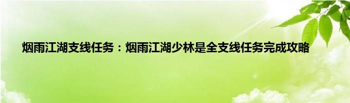 烟雨江湖支线任务：烟雨江湖少林是全支线任务完成攻略