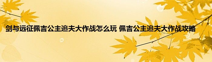 剑与远征佩吉公主追夫大作战怎么玩 佩吉公主追夫大作战攻略