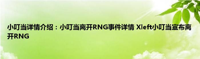 小叮当详情介绍：小叮当离开RNG事件详情 Xleft小叮当宣布离开RNG