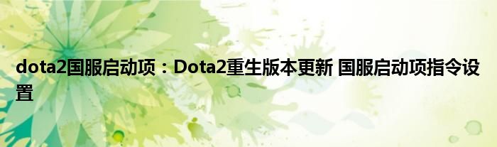 dota2国服启动项：Dota2重生版本更新 国服启动项指令设置