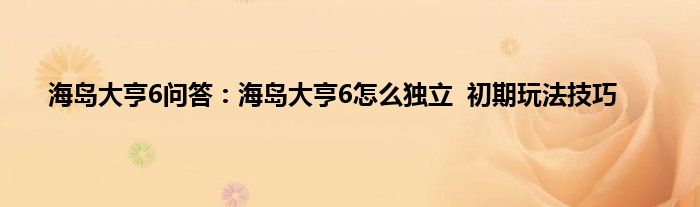 海岛大亨6问答：海岛大亨6怎么独立  初期玩法技巧