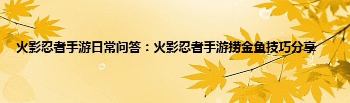 火影忍者手游日常问答：火影忍者手游捞金鱼技巧分享