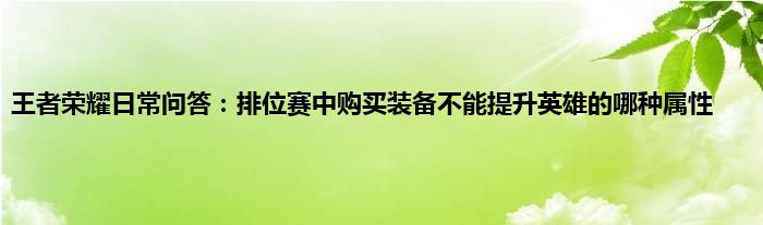 王者荣耀日常问答：排位赛中购买装备不能提升英雄的哪种属性