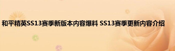 和平精英SS13赛季新版本内容爆料 SS13赛季更新内容介绍