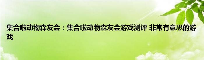 集合啦动物森友会：集合啦动物森友会游戏测评 非常有意思的游戏