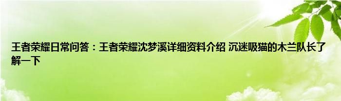 王者荣耀日常问答：王者荣耀沈梦溪详细资料介绍 沉迷吸猫的木兰队长了解一下