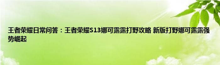 王者荣耀日常问答：王者荣耀S13娜可露露打野攻略 新版打野娜可露露强势崛起