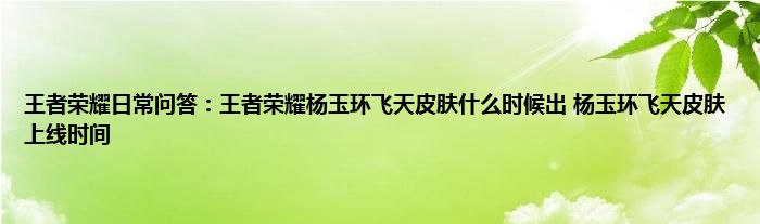 王者荣耀日常问答：王者荣耀杨玉环飞天皮肤什么时候出 杨玉环飞天皮肤上线时间