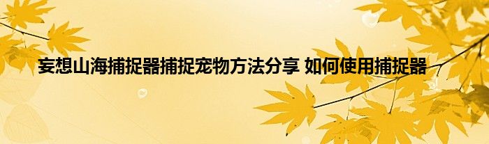 妄想山海捕捉器捕捉宠物方法分享 如何使用捕捉器