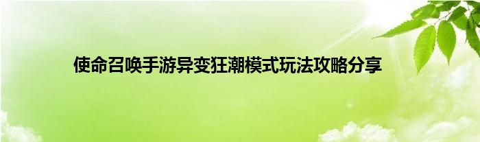 使命召唤手游异变狂潮模式玩法攻略分享