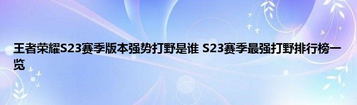 王者荣耀S23赛季版本强势打野是谁 S23赛季最强打野排行榜一览