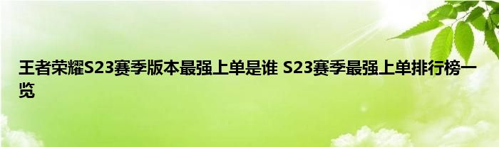 王者荣耀S23赛季版本最强上单是谁 S23赛季最强上单排行榜一览