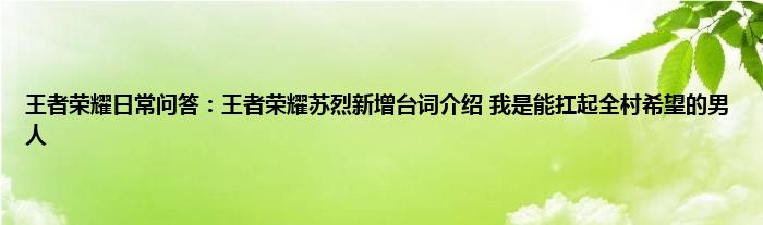 王者荣耀日常问答：王者荣耀苏烈新增台词介绍 我是能扛起全村希望的男人