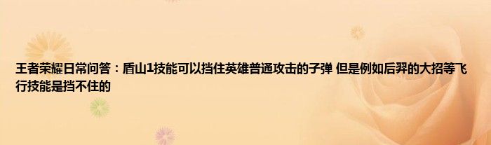 王者荣耀日常问答：盾山1技能可以挡住英雄普通攻击的子弹 但是例如后羿的大招等飞行技能是挡不住的