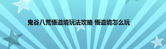 鬼谷八荒悟道境玩法攻略 悟道境怎么玩