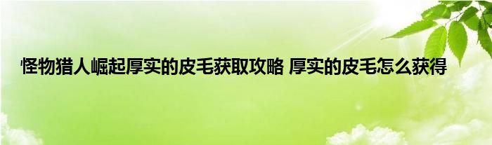 怪物猎人崛起厚实的皮毛获取攻略 厚实的皮毛怎么获得