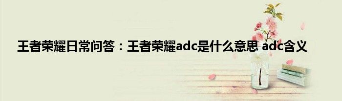 王者荣耀日常问答：王者荣耀adc是什么意思 adc含义