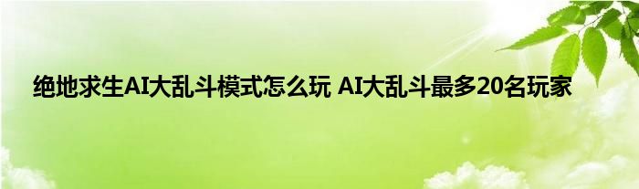 绝地求生AI大乱斗模式怎么玩 AI大乱斗最多20名玩家