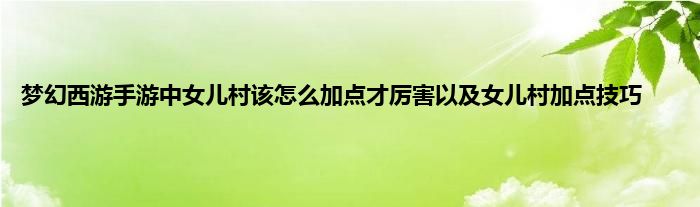 梦幻西游手游中女儿村该怎么加点才厉害以及女儿村加点技巧