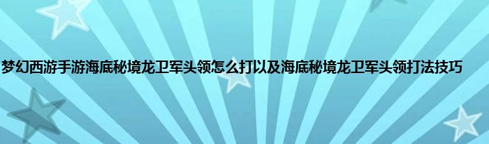 梦幻西游手游海底秘境龙卫军头领怎么打以及海底秘境龙卫军头领打法技巧