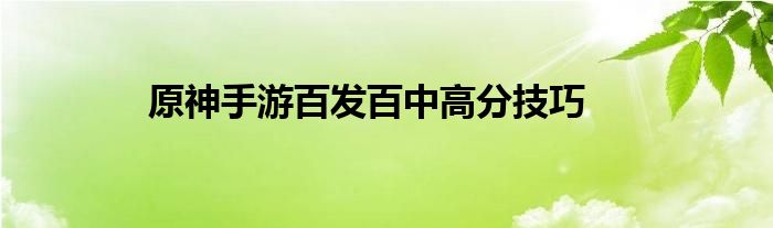 原神手游百发百中高分技巧