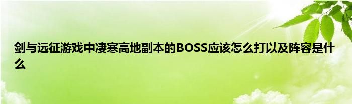 剑与远征游戏中凄寒高地副本的BOSS应该怎么打以及阵容是什么