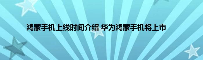 鸿蒙手机上线时间介绍 华为鸿蒙手机将上市