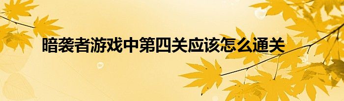 暗袭者游戏中第四关应该怎么通关