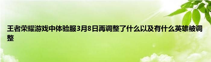 王者荣耀游戏中体验服3月8日再调整了什么以及有什么英雄被调整