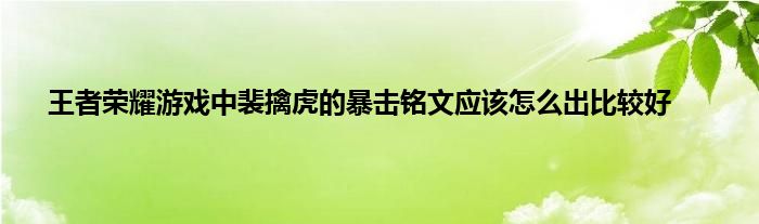 王者荣耀游戏中裴擒虎的暴击铭文应该怎么出比较好