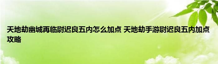 天地劫幽城再临尉迟良五内怎么加点 天地劫手游尉迟良五内加点攻略