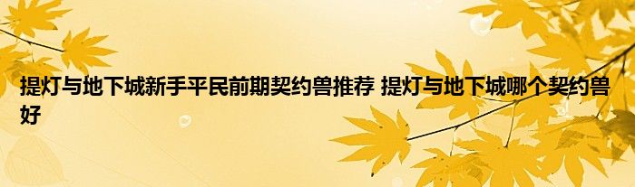 提灯与地下城新手平民前期契约兽推荐 提灯与地下城哪个契约兽好