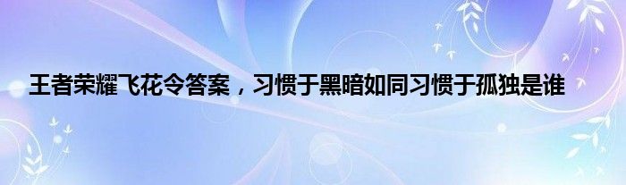 王者荣耀飞花令答案，习惯于黑暗如同习惯于孤独是谁