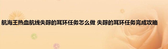 航海王热血航线失踪的耳环任务怎么做 失踪的耳环任务完成攻略