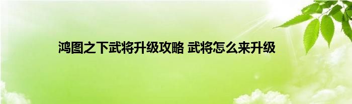 鸿图之下武将升级攻略 武将怎么来升级