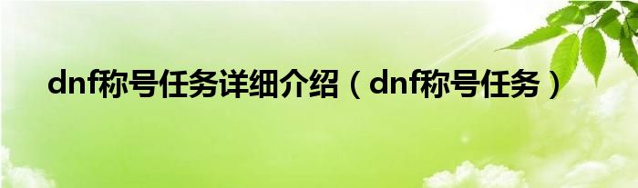 dnf称号任务详细介绍（dnf称号任务）